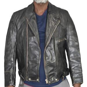 Vintage Motorcycle Jacket Leather Distressed Biker Asymmetric Zip 50s Size Small